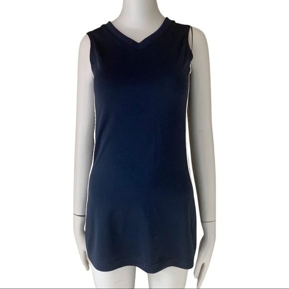NIKE Vintage Athletic Tennis Tank Dress Coverup Navy With White Stripe V-Neck - Picture 7 of 12